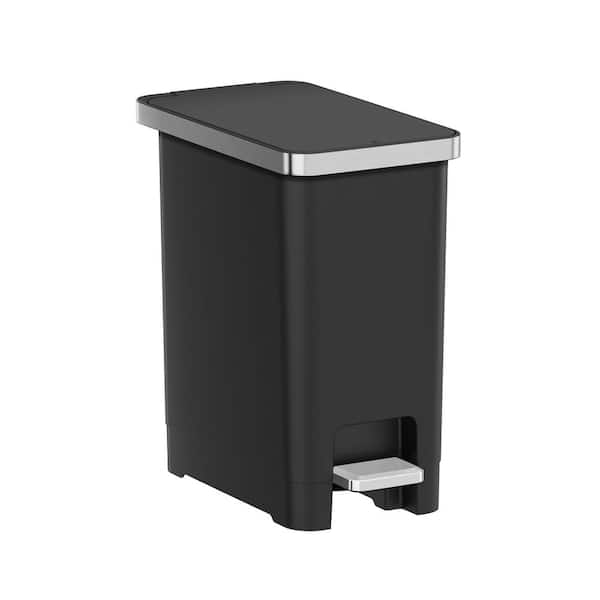 2.6 Gal. Small Black Resin Step-On Indoor Trash Can with Lid