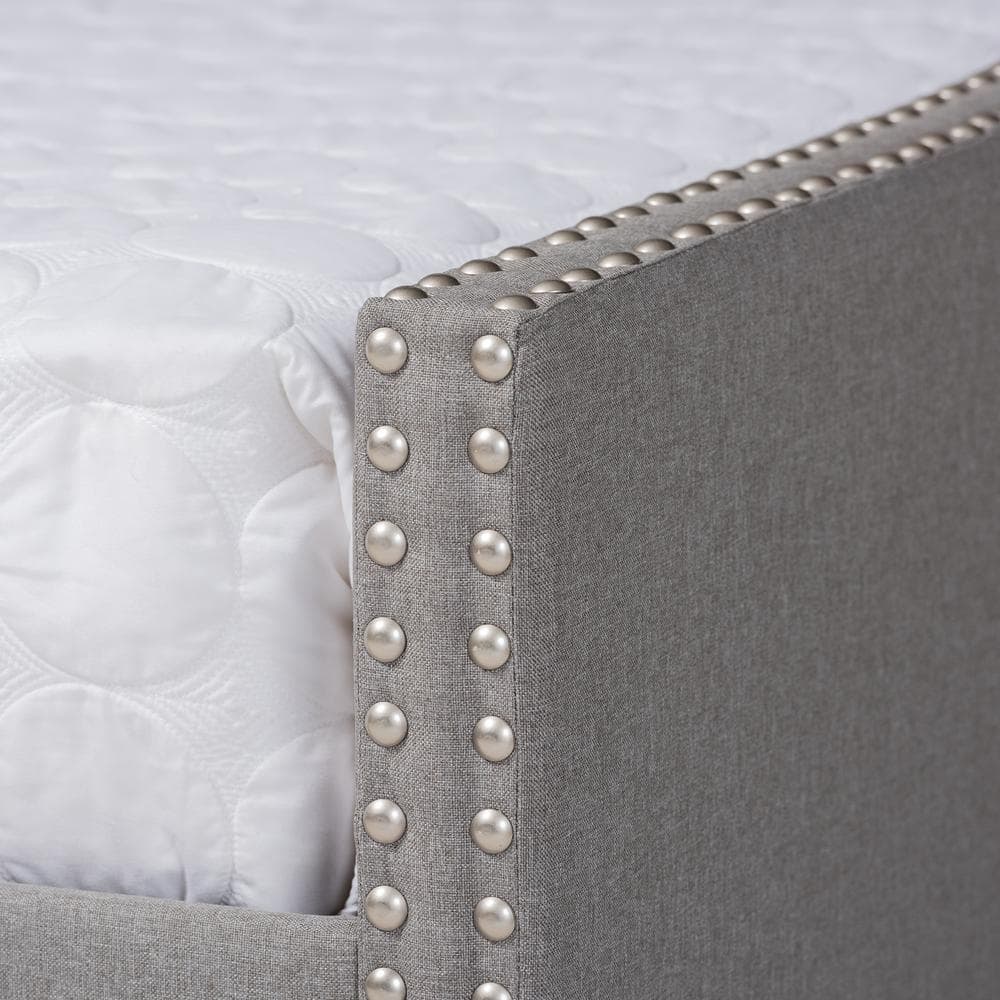 Light Gray Upholstered Full Daybed with Trundle and Nailhead Trim