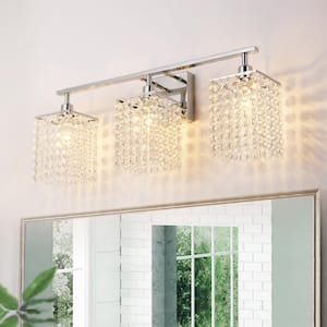 Minx 24 in. 3-Light Modern Chrome Bathroom Vanity Light with Crystal Shade