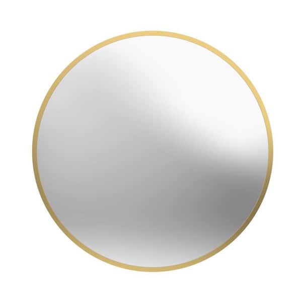 Prospero 24 in. W x 24 in. H Round Framed Light-up Wall Mounted Bathroom Vanity Mirror in Brushed Brass