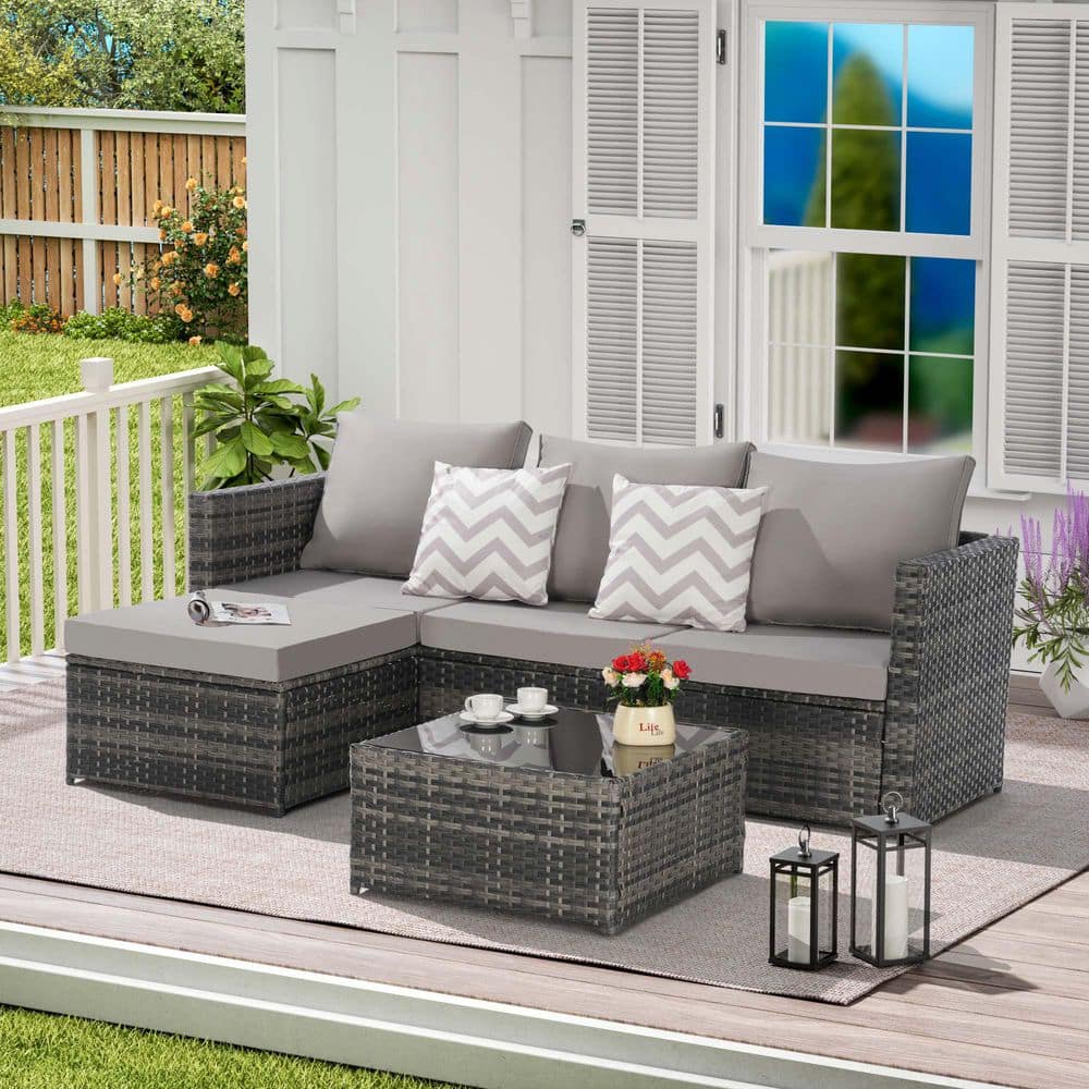 2-Piece Wicker Patio Conversation Set with Gray Cushions Ottoman and Coffee Table for Backyard price history on PriceWatchPro