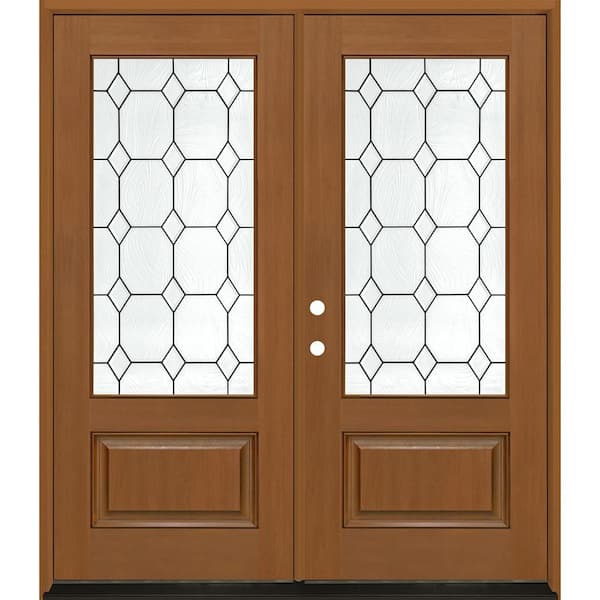 Regency 64 in. x 80 in. 3/4L Marquise Glass RHIS AutumnWht Stain Fiberglass Double Prehung Front Door with 4-9/16 Jamb