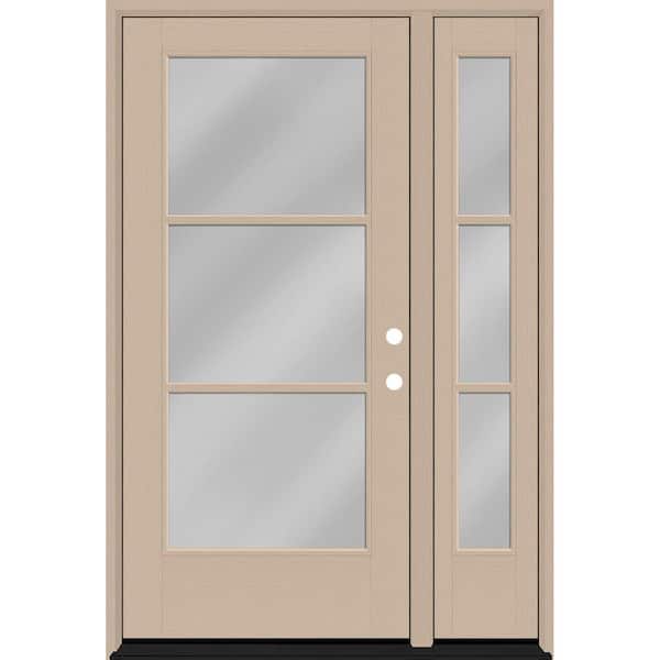 Steves & Sons Legacy 53 in. W. x 80 in. Icon 3 Lite Modern Clear Glass LHIS Sandstone Mahogany Fiberglass Prehung Front Door 14 in. SL