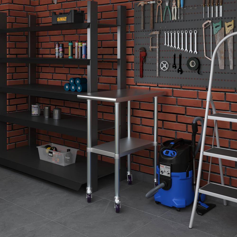 18" x 30" Stainless Steel Work Table with Casters and Undershelf
