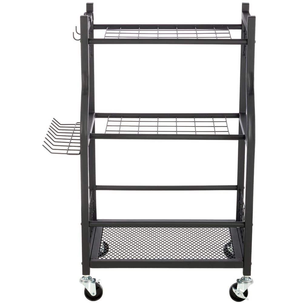 Pure Garden 3-Tier Black Steel Garage Garden Tool Organizer with