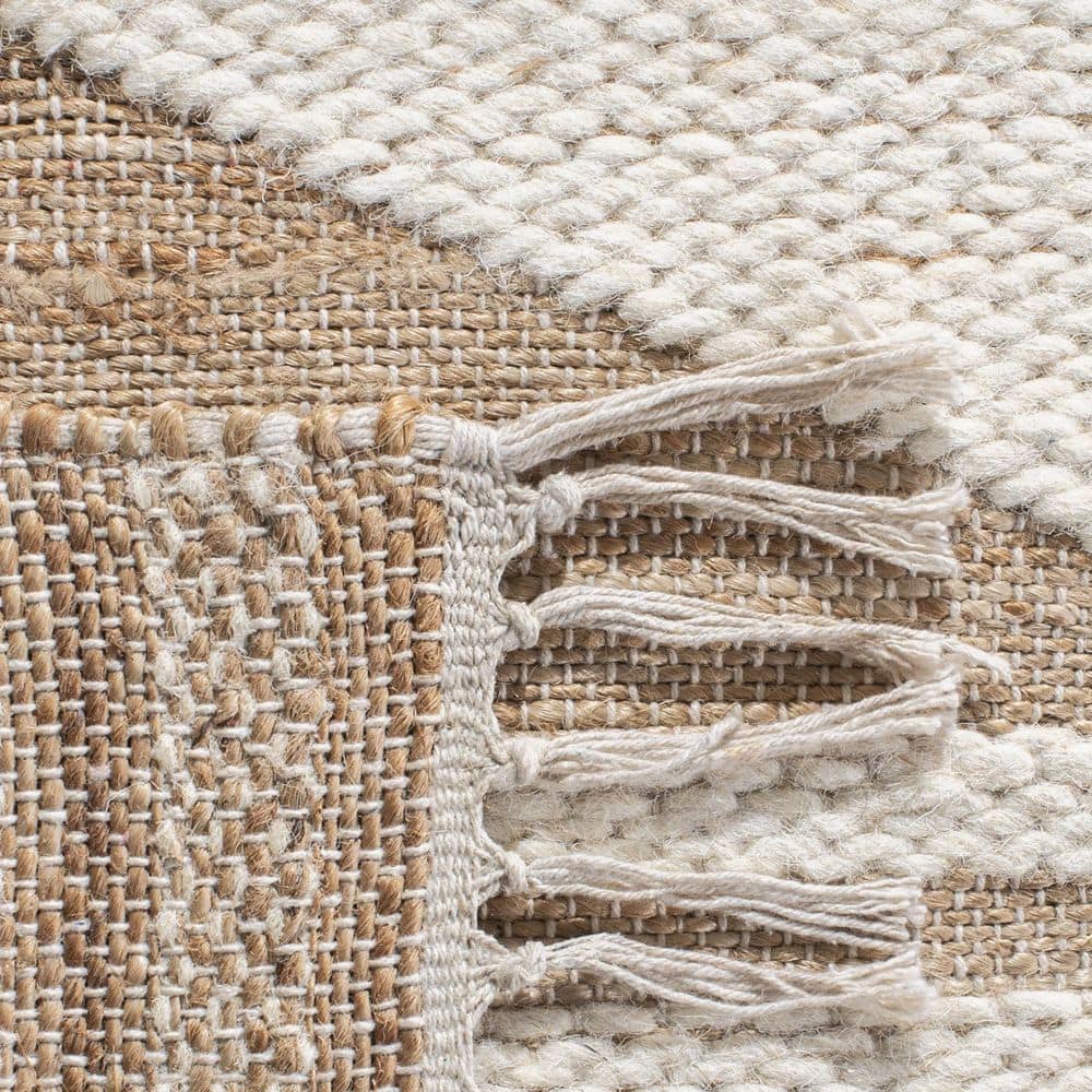 Ivory and Natural Wool Flat Woven Handmade Rug, 5' x 8'