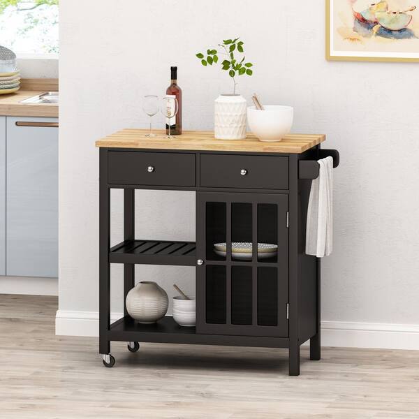 Noble House Byway Black Kitchen Cart with Cabinets 83441 - The Home Depot