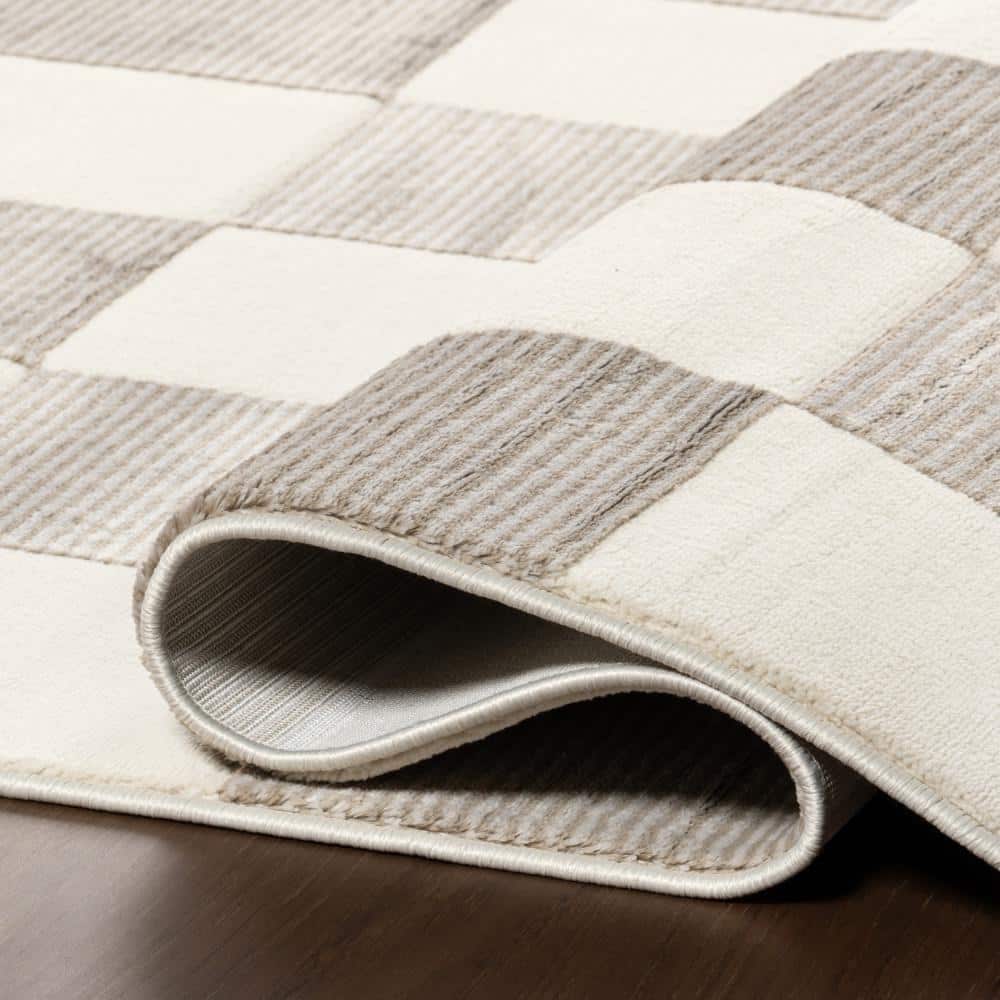 Zhuri Checkered Cream and Gray Machine Washable Area Rug 4' x 6'