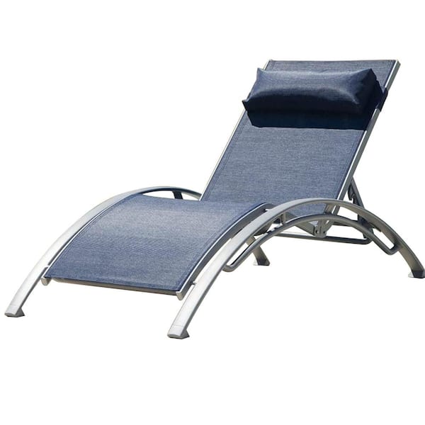 Clihome Patio Recliner Chairs with Adjustable Backrest and Removable Pillow Blue 2 Lounge Chairs