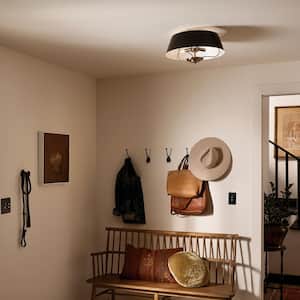 Luella 16 in. 3-Light Black Traditional Shaded Hallway Convertible Pendant Hanging Light to Semi-Flush