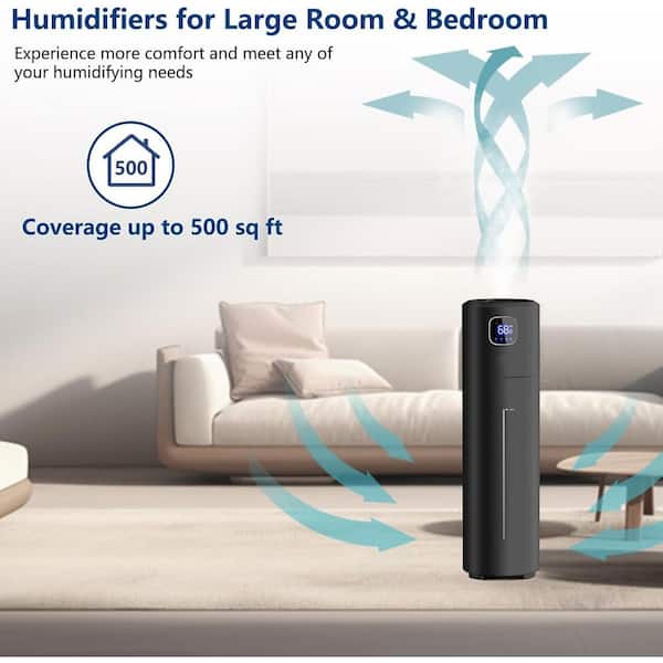 2.5 Gallon Ultrasonic Cool Mist Humidifier-Large Room Tower Air Humidifier, Quiet Operation and Adjustable Mist (Black)