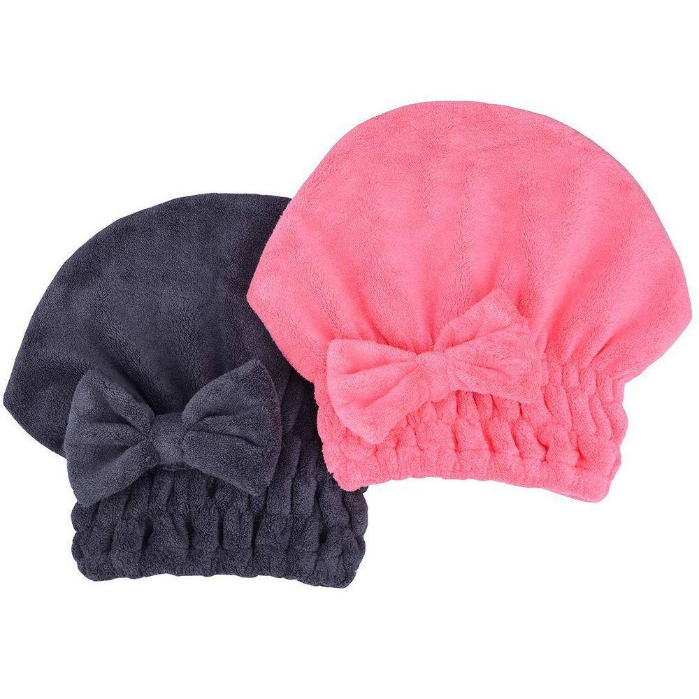 Gray Microfiber Hair Drying Cap Bath Accessory Type Hair Wrap Turban Shower Cap for Wet Curly Short Long Hair 2 Pack
