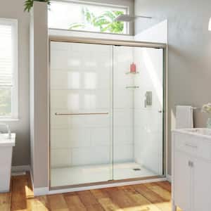Alliance Pro HV 60 in. W x 70.5 in. H Sliding Semi Frameless Shower Door in Brushed Nickel with Clear Glass