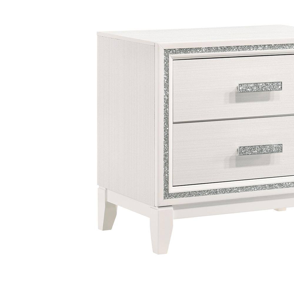Haiden Glamorous White 2-Drawer Nightstand with Silver Accents