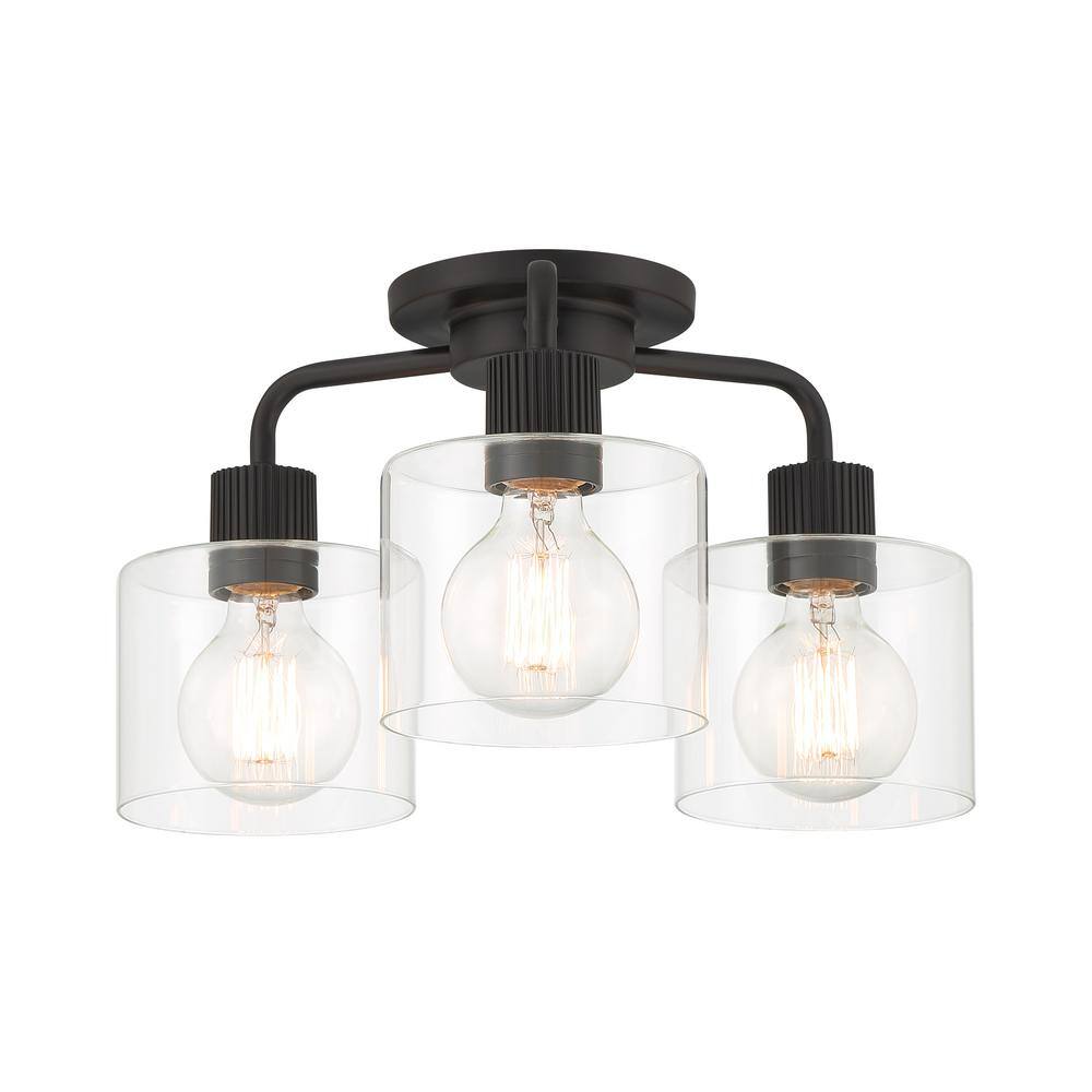 Vibrato Matte Black 3-Light Semi-Flush Mount Light