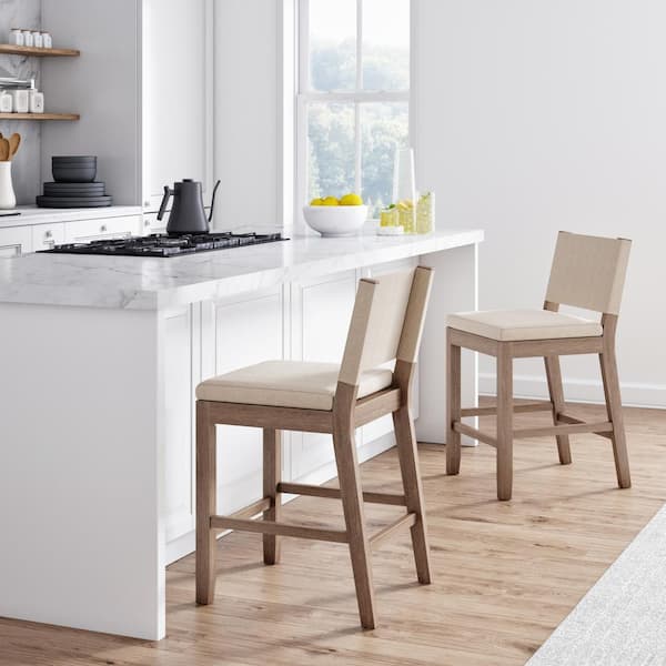 Nathan James Linus 36 In Natural Flax, Gray Upholstered Counter Height Stools