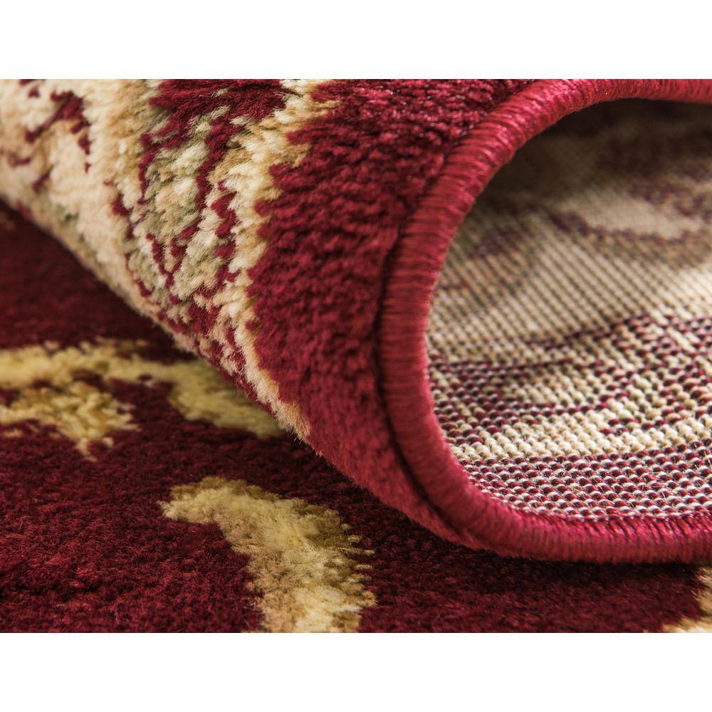 Burgundy Rectangular 9' x 12' Stain-Resistant Synthetic Area Rug