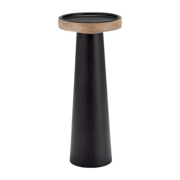Liv & Skye Black 5 in. x 12 in. Wood and Iron Pillar Candle Holder with Modern Tapered Design