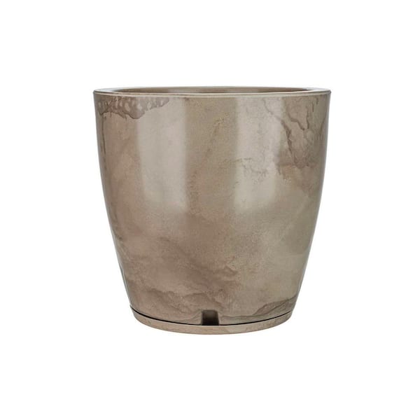 FLORIDIS Amsterdan Large Beige Marble Effect Plastic Resin Indoor and Outdoor Planter Bowl