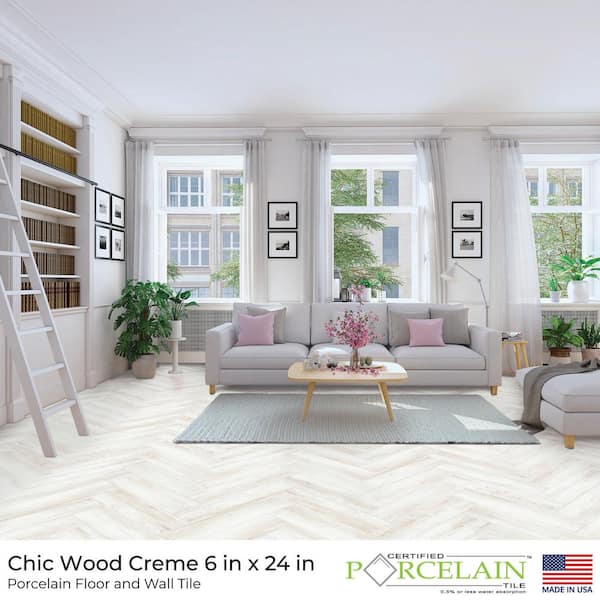 Chic Wood Creme 6 in. x 24 in. Porcelain Floor and Wall Tile (14 sq. ft./Case) Chic Wood Creme 6 in. x 24 in. Porcelain Floor and Wall Tile (14 sq. ft./Case)