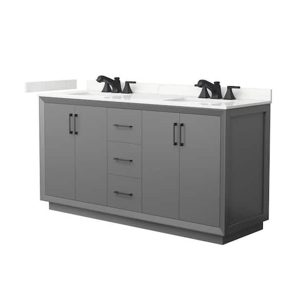 Wyndham Collection Strada 66 in. W x 22 in. D x 35 in. H Double Bath Vanity in Dark Gray with Giotto Quartz Top