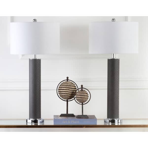 Ollie 31.5 in. Grey Faux Snakeskin Table Lamp with Off-White Shade (Set of 2)