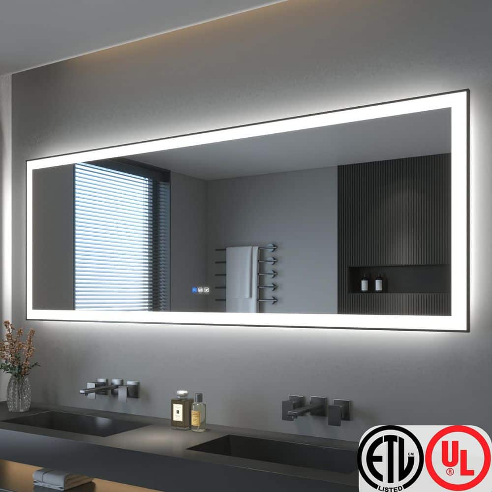 84 in. W x 32 in. H Rectangular Framed LED Anti-Fog Wall Bathroom Vanity Mirror in Black with Backlit and Front Light price history on PriceWatchPro