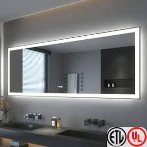 84 in. W x 32 in. H Rectangular Framed LED Anti-Fog Wall Bathroom Vanity Mirror in Black with Backlit and Front Light