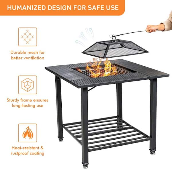 Costway 31 in. Outdoor Steel Fire Pit Dining Table Charcoal