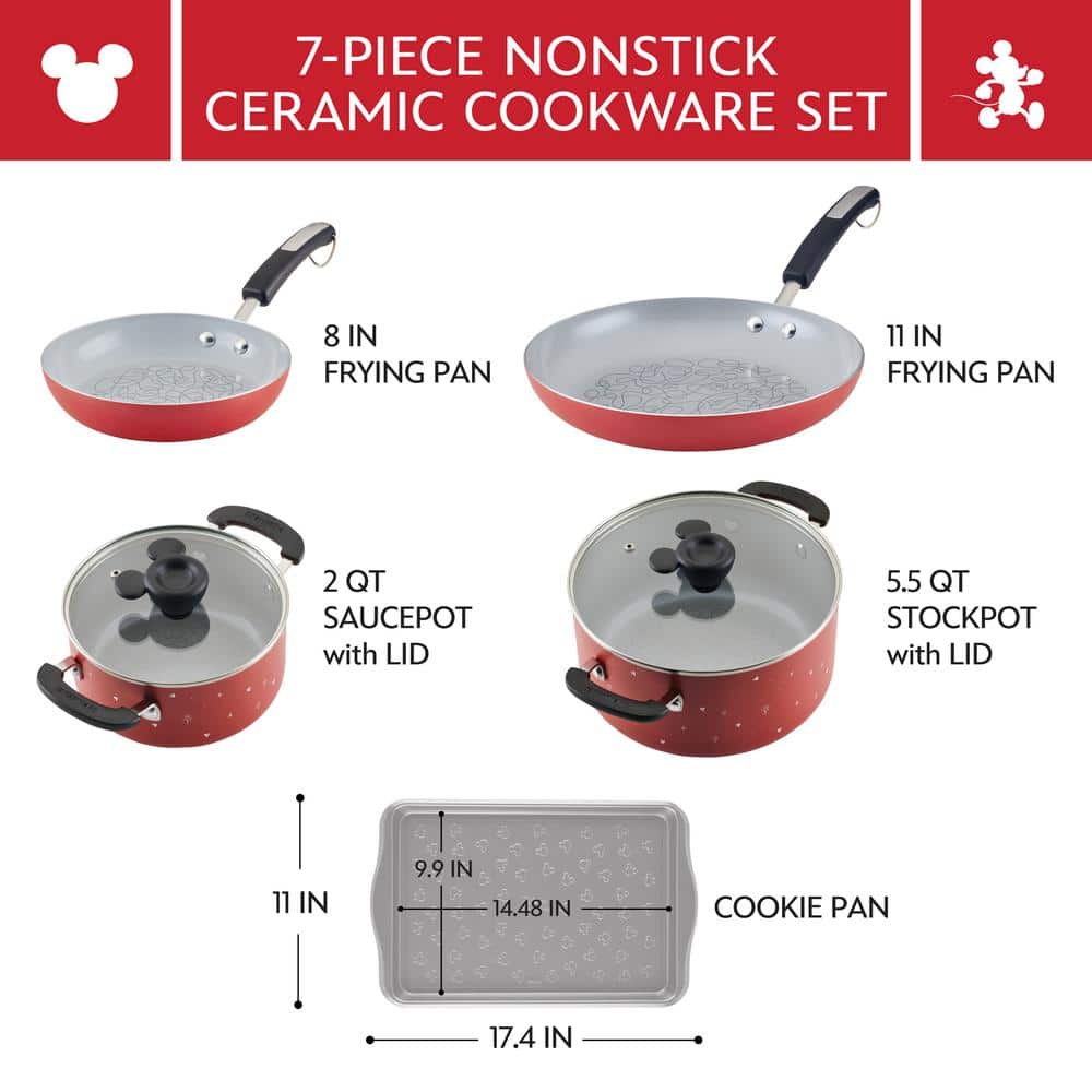 Red Aluminum Disney Nonstick 7-Piece Cookware Set