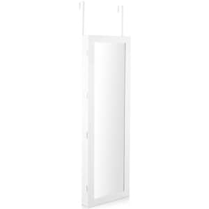 White Lockable Wall Mounted Mirrored Jewelry Organizer Armoire Cabinet with LED Lights 56.5 in. x 14.5 in. x 3.5 in.