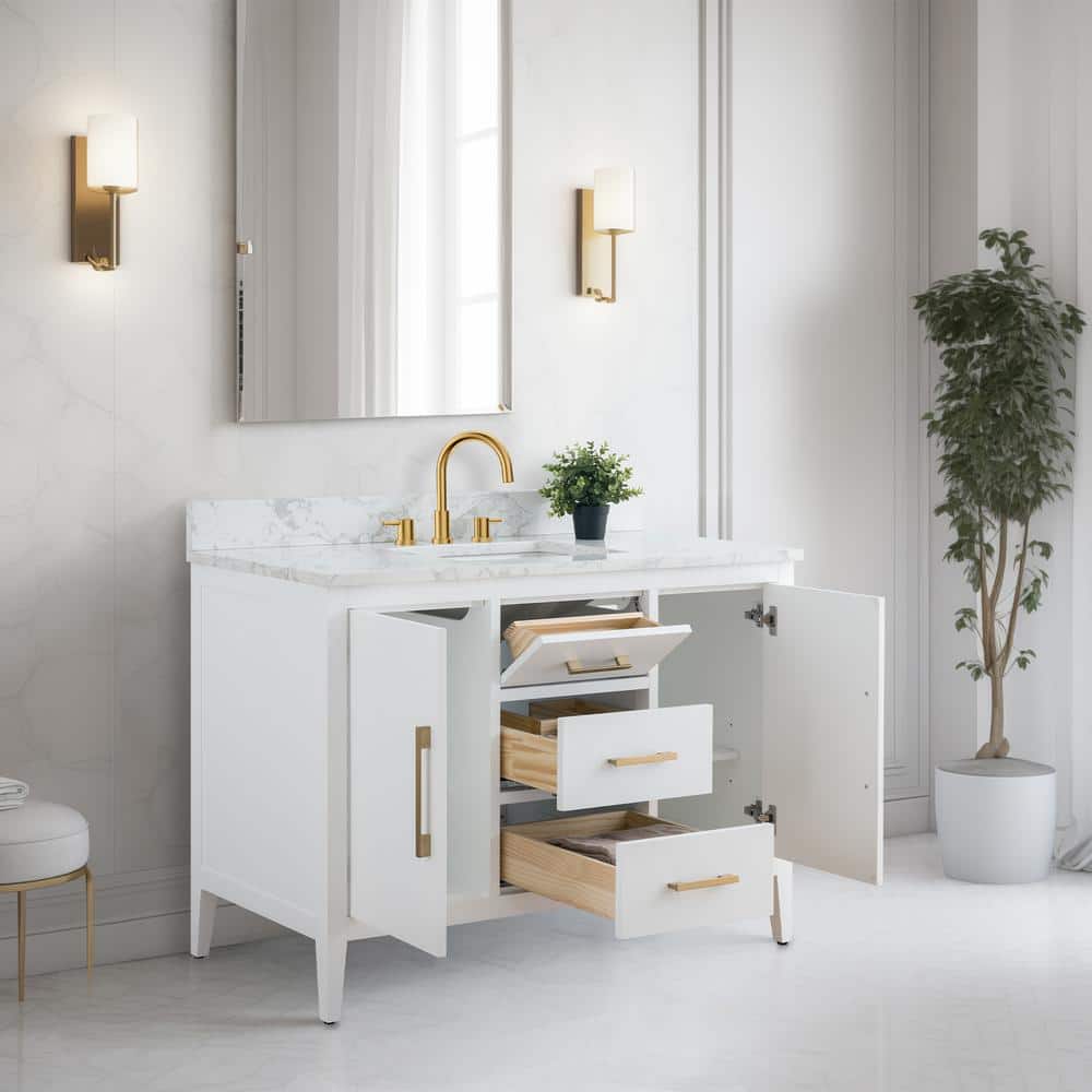 White 48'' Single Bathroom Vanity with Engineered Marble Top