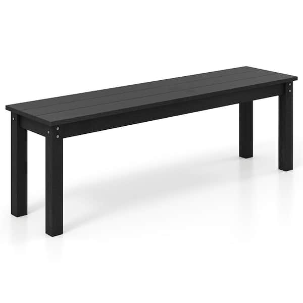Outdoor Bench 2-3 Person HDPE Patio Bench 55 in. Backless Garden Bench with Slatted Seat Black