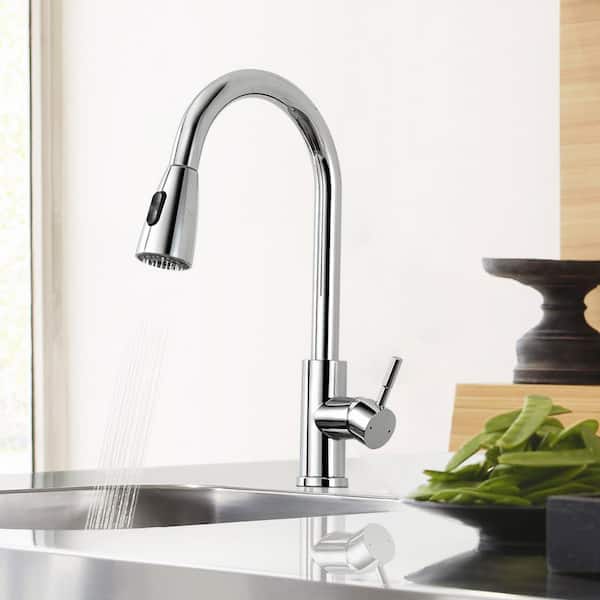 15.67 in. Stainless Steel Single Handle 360 ° Spout Swive Pull Down Sprayer Kitchen Faucet in Chrome