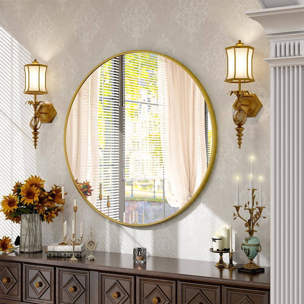 35.4 in. W x 35.4 in. H Large Round Metal Framed Wall Bathroom Vanity Mirror Gold price history on PriceWatchPro