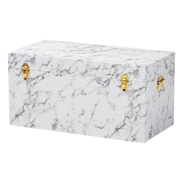 Baxton Studio Brenta Marble White Vinyl Wrapped Storage Trunk 31.5