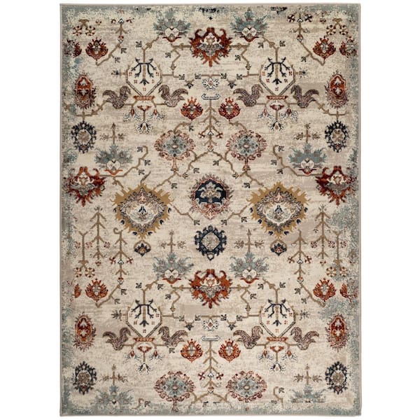 Allure 8 x 10 Beige Oriental Pattern Area Rug for High Traffic Living Room Dining Room Bedroom
