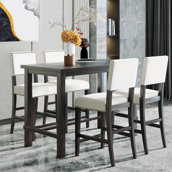 Nestfair Espresso 5-Piece Counter Height Dining Table with 4-Chairs