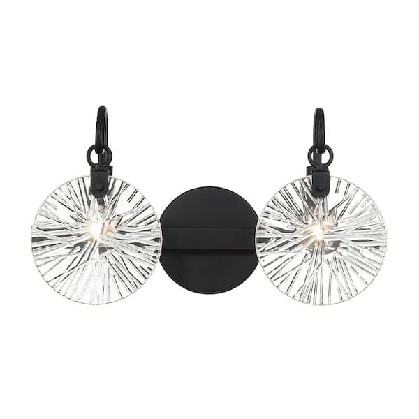 Savoy House Addison 16 in. 2-Light Matte Black Bathroom Vanity Light with Clear Starburst Glass Shades