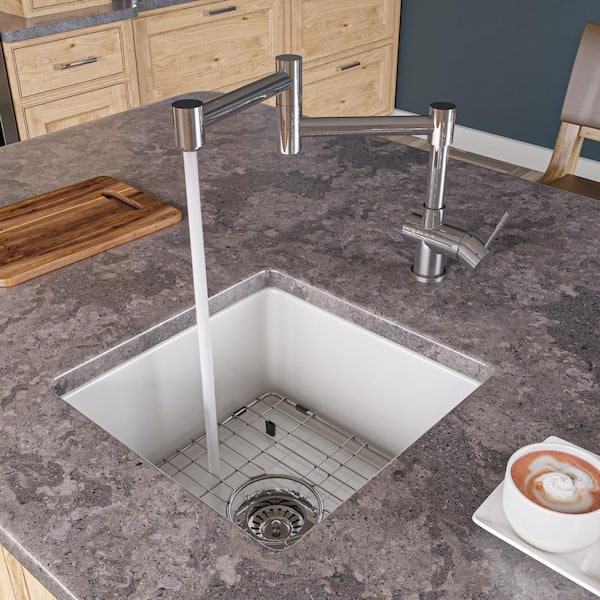 ALFI BRAND Grey Matte Fireclay 18 in. Single Bowl Undermount Workstation Kitchen Sink