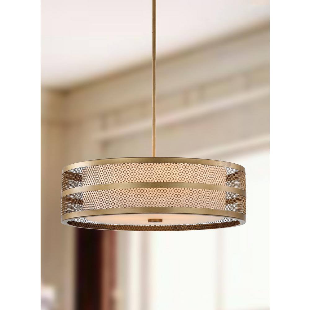 Contemporary Gold Mesh Drum Pendant with Fluorescent Bulb
