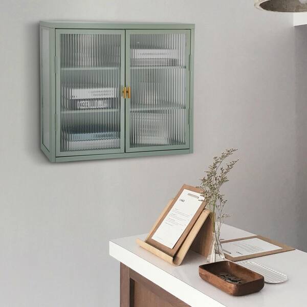Unbranded 27.6 in. W x 9.1 in. D x 23.6 in. H Bathroom Storage Wall Cabinet With Detachable Shelves in Mint Green
