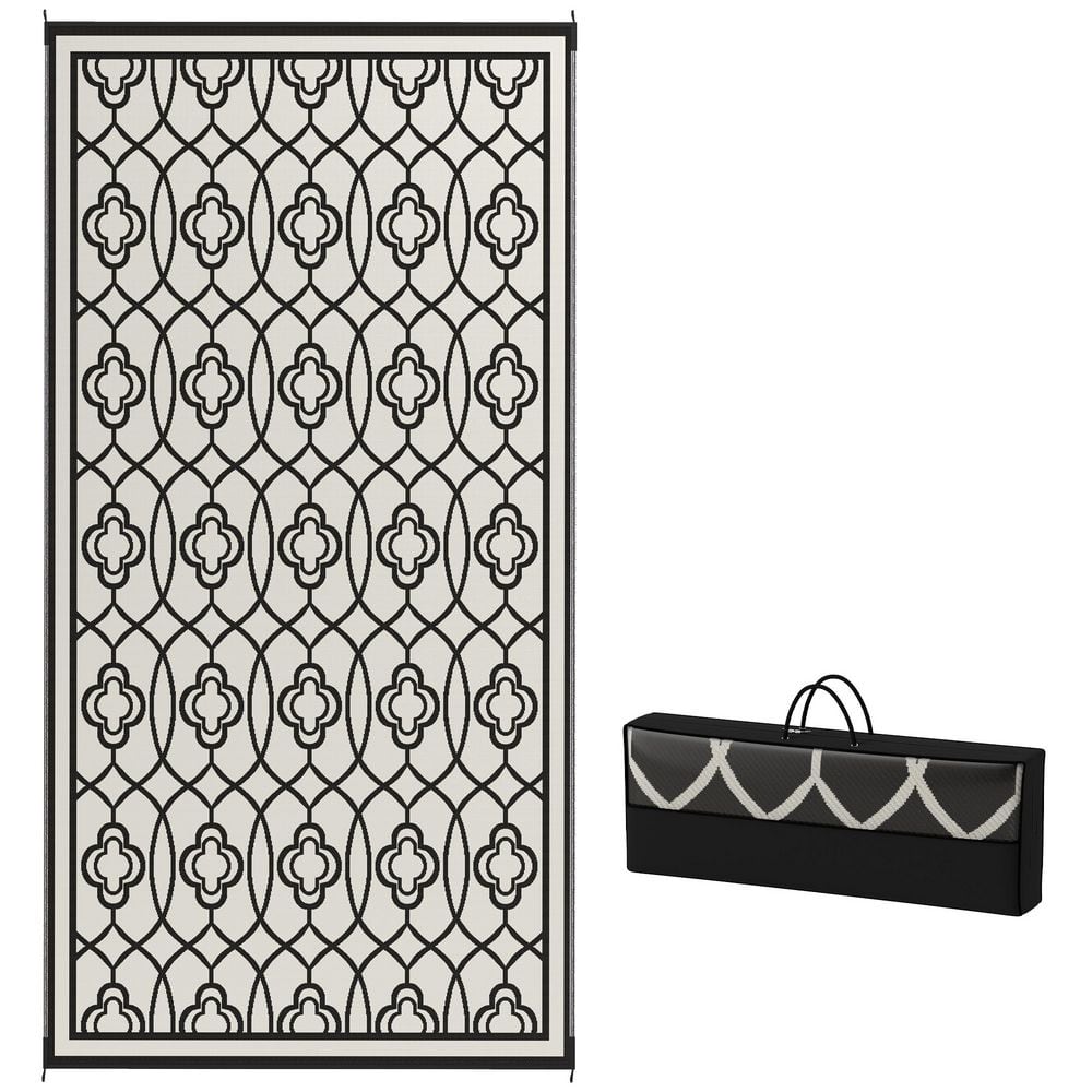Black and White Lantern 9 ft. x 18 ft. Waterproof Plastic Straw Floor Mat L