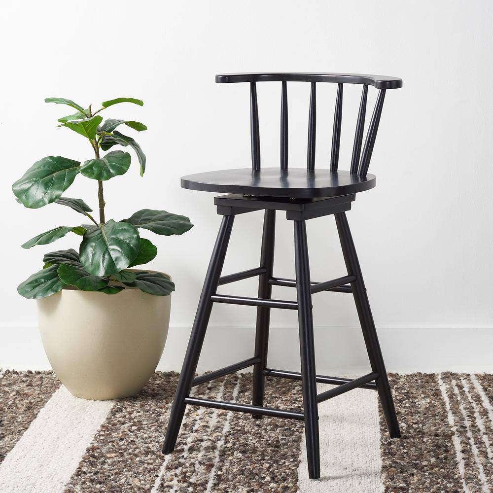 Black Swivel Backless Wood and Metal Counter Stool