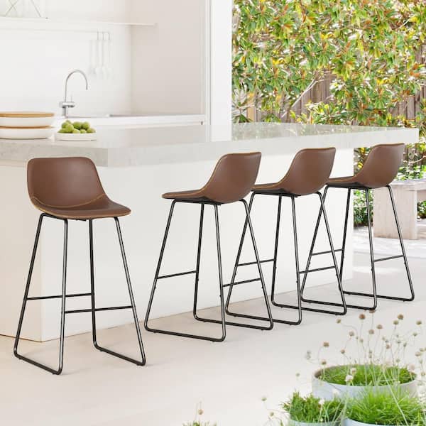 LUE BONA Alexander 30 in. Dark Brown Faux Leather Bar Stool Low Back Metal Frame Counter Height Bar Stool (Set of 7)