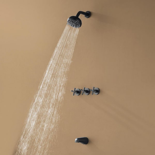 3-Handle 10-Spray Tub and Shower Faucet 2.5 GPM in Matte Black Valve Included