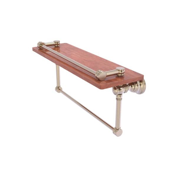 Carolina Collection W16 in. x H7.4 in. x D5.54 in. Brass Rectangular Gallery Wood Shelf with Towel Bar in Antique Pewter