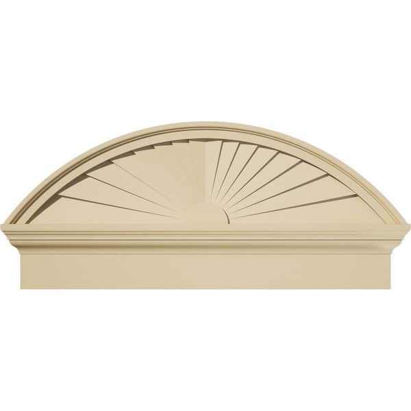 Ekena Millwork 34 in. W x 15-3/8 in. H x 2-3/4 in. P Segment Arch Sunburst Signature Urethane Combination Pediment, Primed Tan
