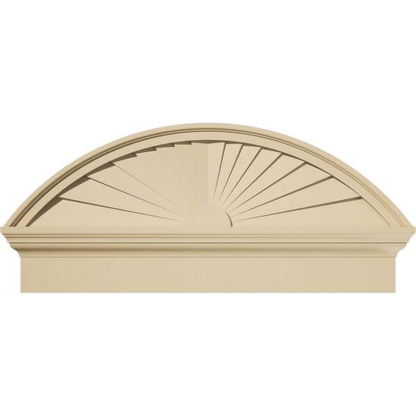 34 in. W x 15-3/8 in. H x 2-3/4 in. P Segment Arch Sunburst Signature Urethane Combination Pediment, Primed Tan