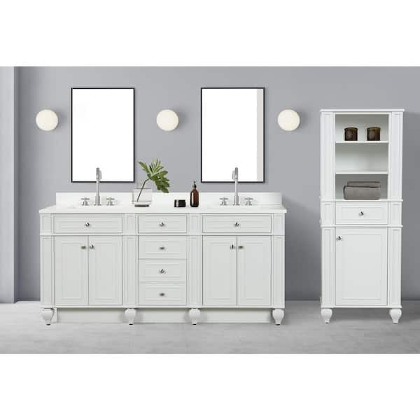Winston 72 in. W x 22 in. D Bath Vanity in White with Quartz Vanity Top in Ivory White with White Basin